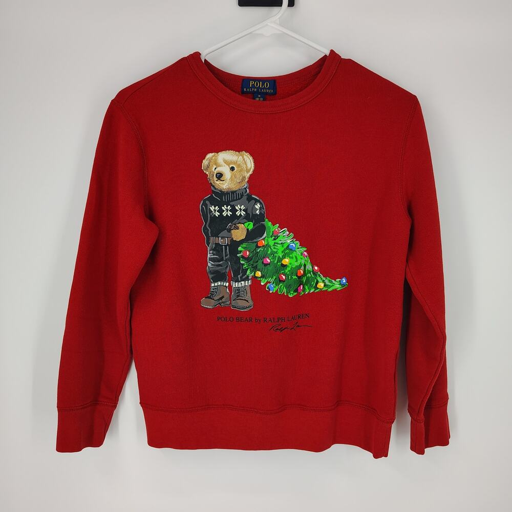 Polo Ralph Lauren Polo Bear Christmas Tree Sweatshirt Red Boys M 10-12